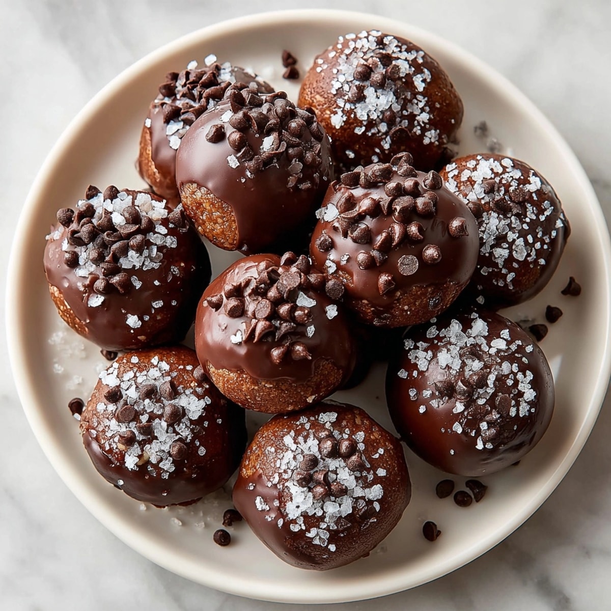 See the smooth chocolate shell on these easy American chocolate chip cookie dough truffles, a delightful treat.