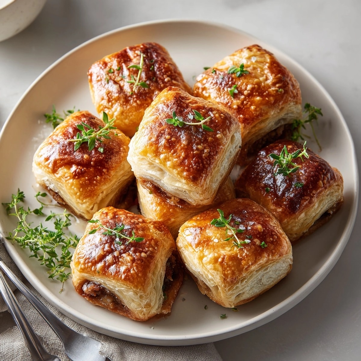 Enjoy a delicious bite of Mini Beef Wellingtons, showcasing the elegant British appetizer's flavors.