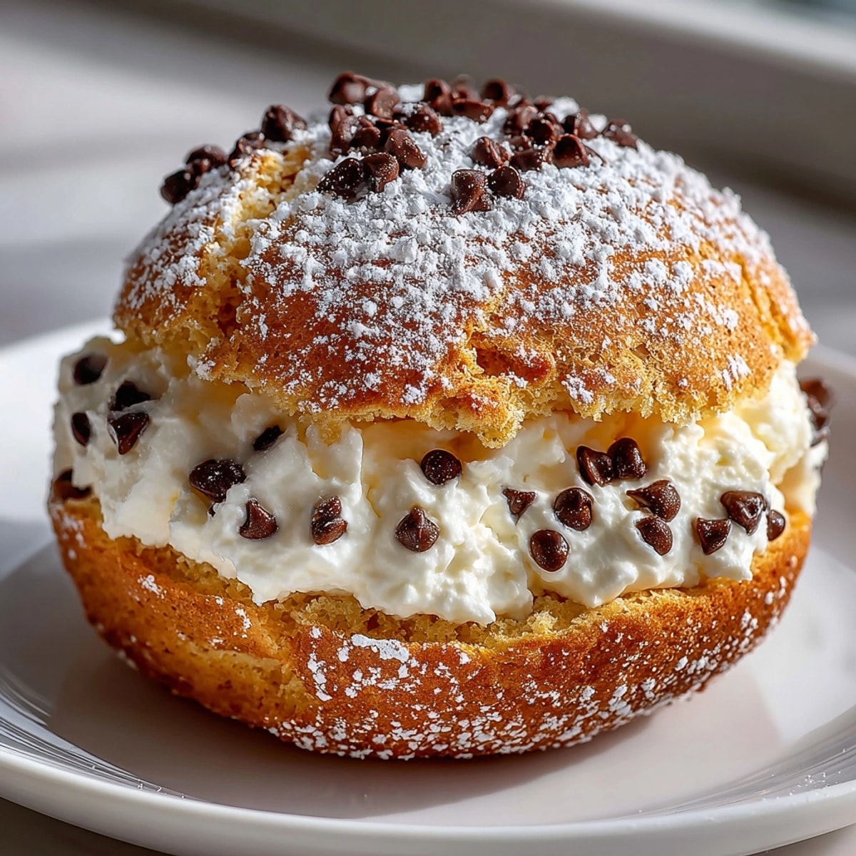Freshly baked Cannoli Cookies with ricotta cream filling, dusted with powdered sugar for dessert delight
