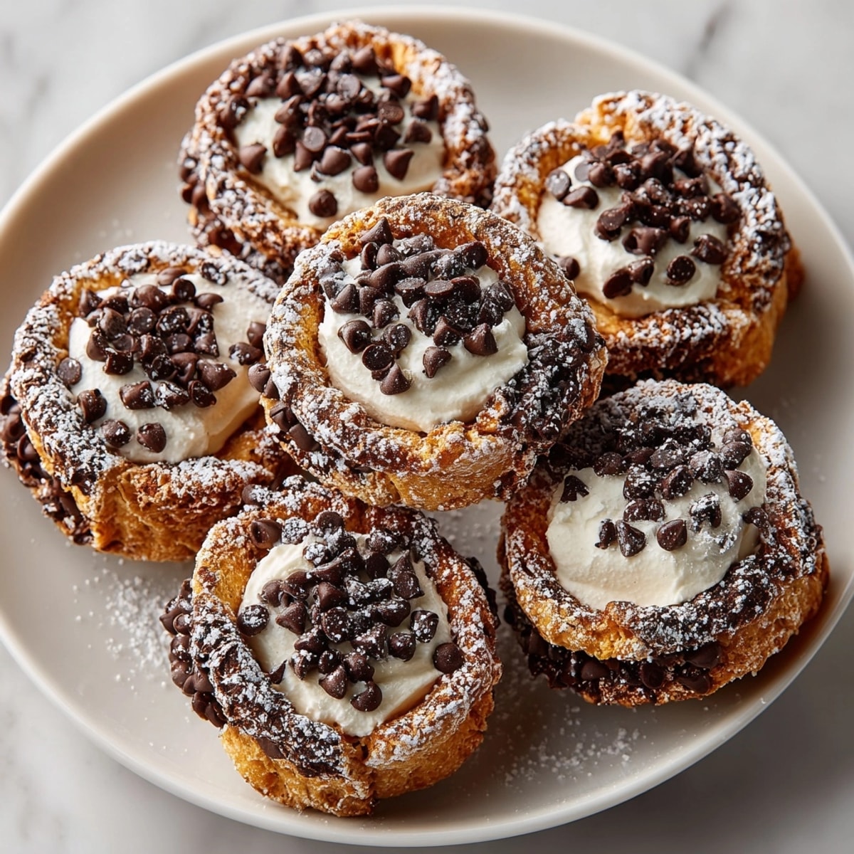 Cannoli Cookies with ricotta cream filling, served on a baking sheet, perfect for gatherings