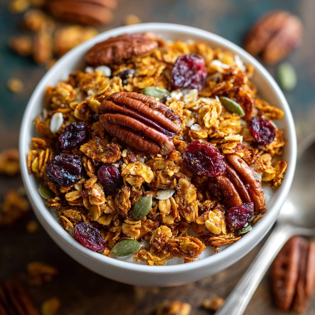 Homemade Pumpkin Spice Granola, perfect for sprinkling over yogurt and adding fall flavors.
