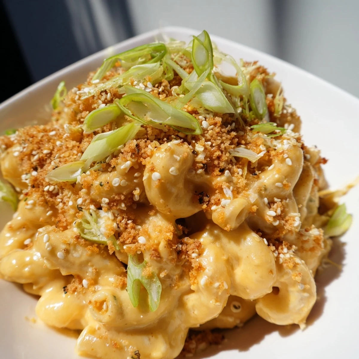 Delicious fusion Katsu Curry Mac & Cheese, rich and comforting, ideal for dinner.  