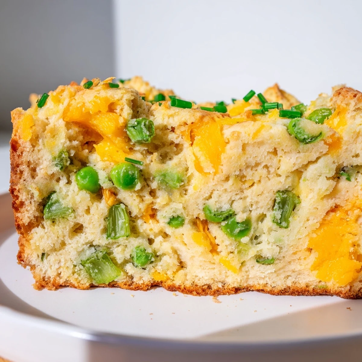 Savory Snap Pea Cheddar Muffin Loaf, fresh from the oven, golden and inviting.  