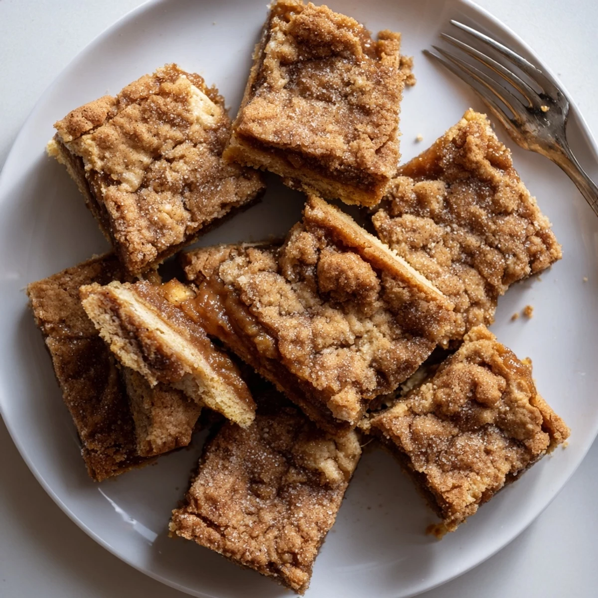 Soft cinnamon sugar apple butter blondies with a warm, chewy texture and crackly topping.  