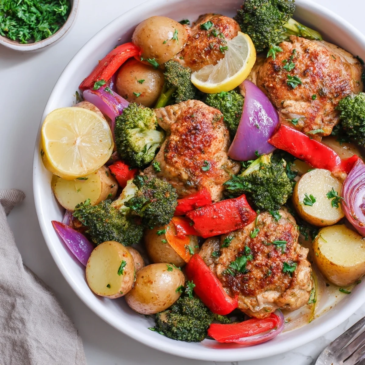 Aromatic Lazy Gourmet Chicken & Vegetable One-Pot simmering in a modern kitchen setting.