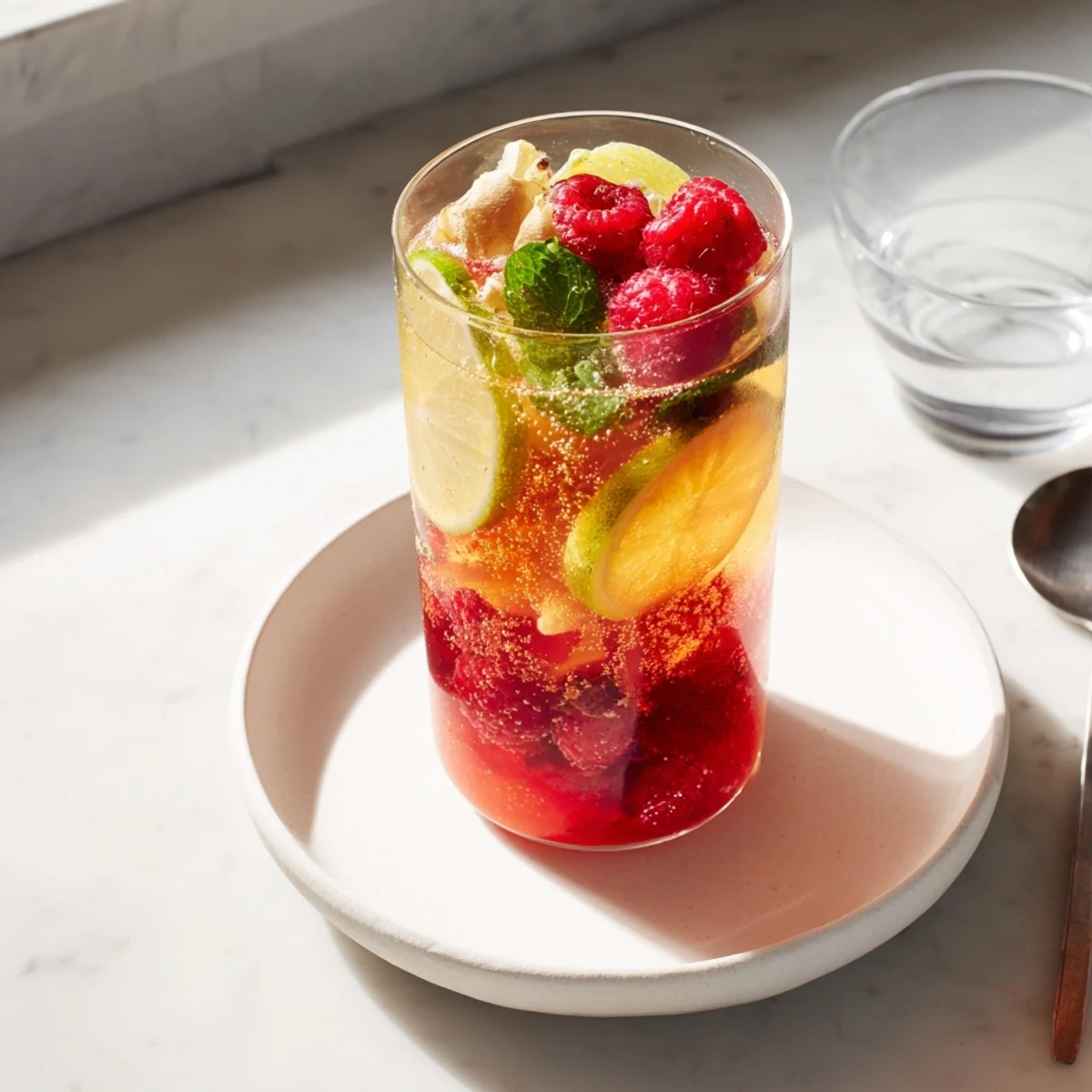 Vibrant Kombucha-Style mocktails in colorful bottles, showcasing fruit and herbal flavors.  