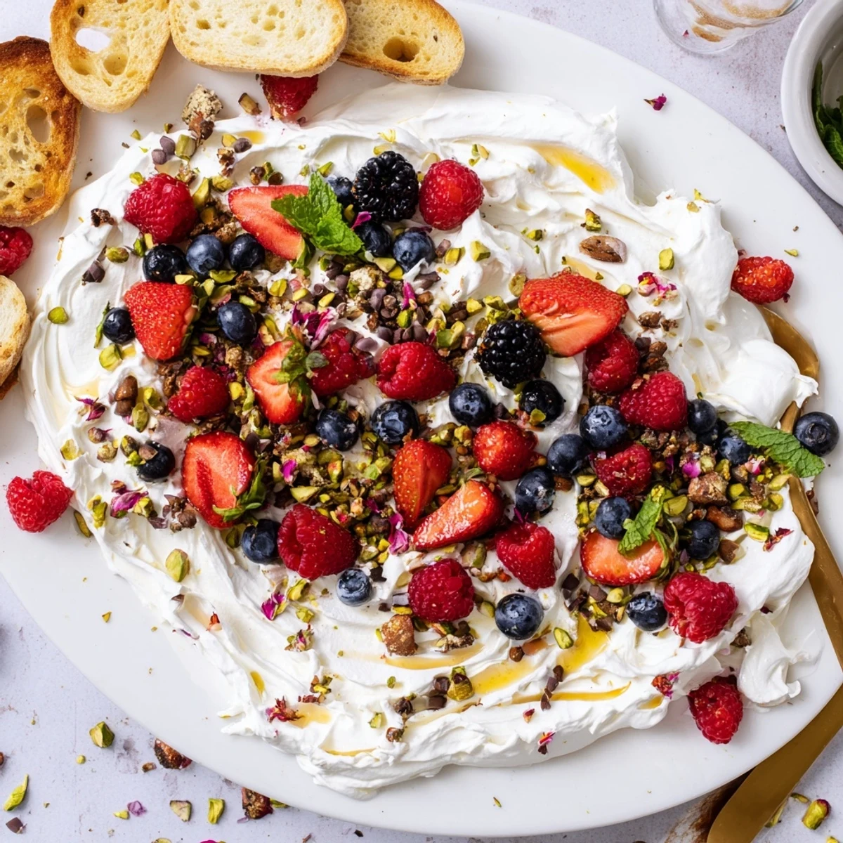 Delicious Butter Board Dessert Version with whipped cream cheese and vibrant fresh berries.  