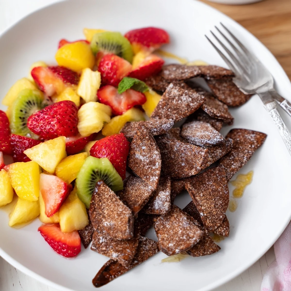 Crispy Dessert Chips & Salsa served with fresh, colorful fruit for dipping.  