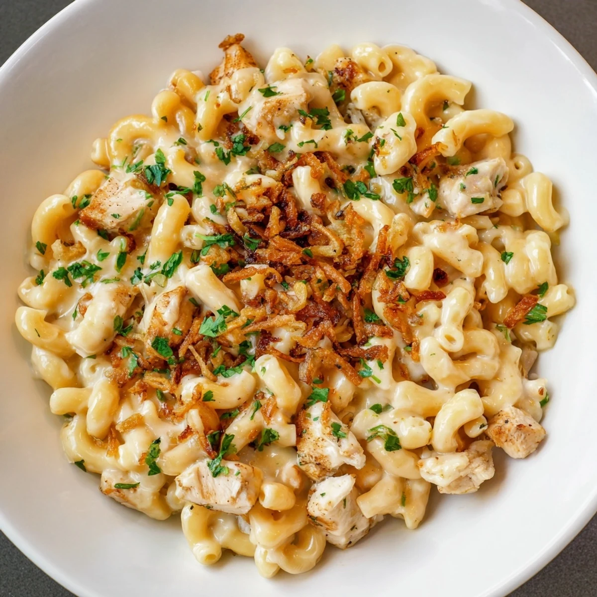 One-Pot Honey BBQ Chicken Mac and Cheese, with melty cheese and tender chicken visible.