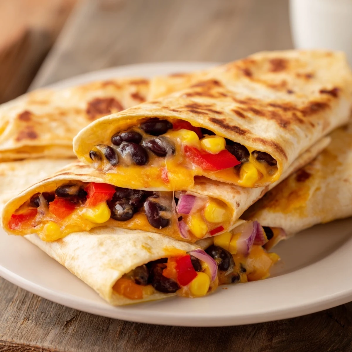 Golden-brown, folded Tortilla Wrap Hack with beans and cheese, ready for a delicious Tex-Mex meal.