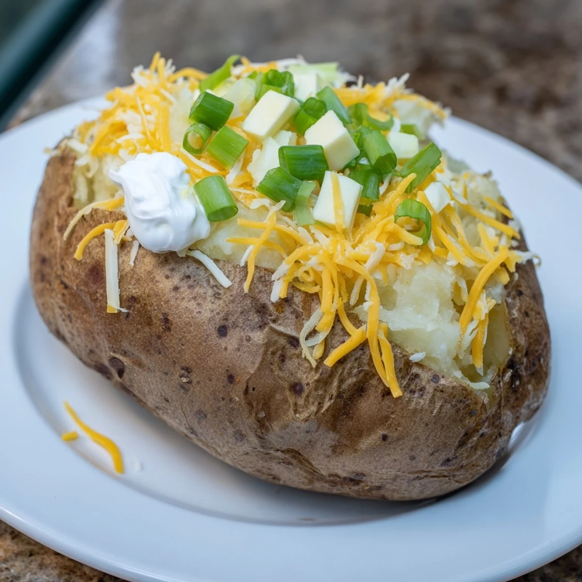 Visualize a Baked Potato Bar: fluffy potatoes ready for customized toppings, perfect for dinner.