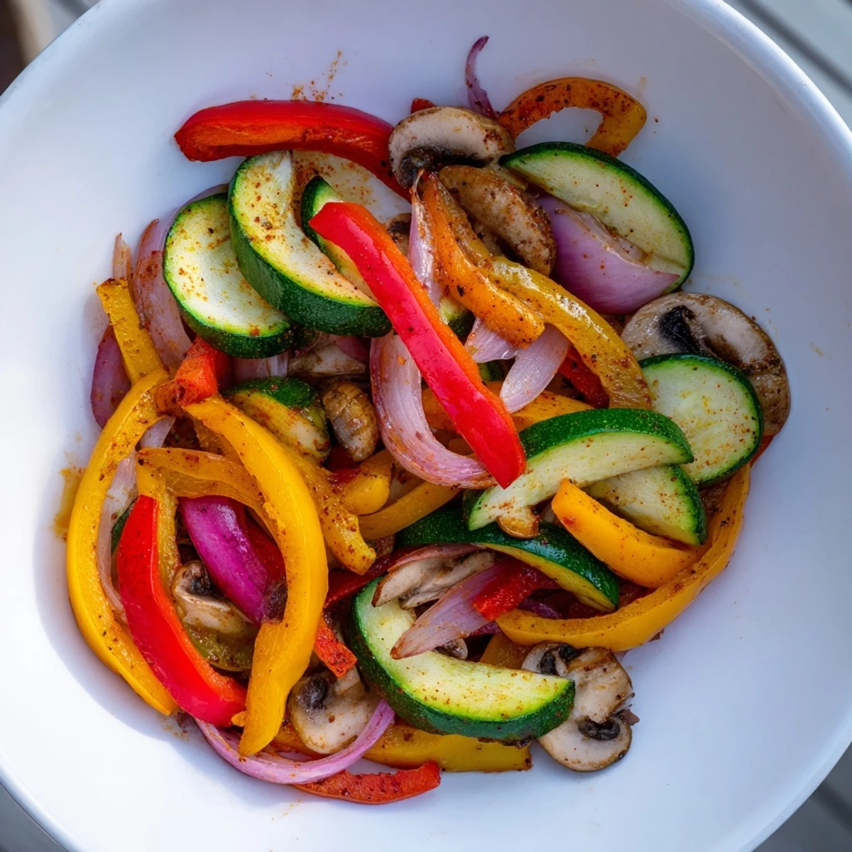 Steaming hot Veggie Skillet Fajitas, a colorful medley of bell peppers, onions, and zucchini, ready to be wrapped.