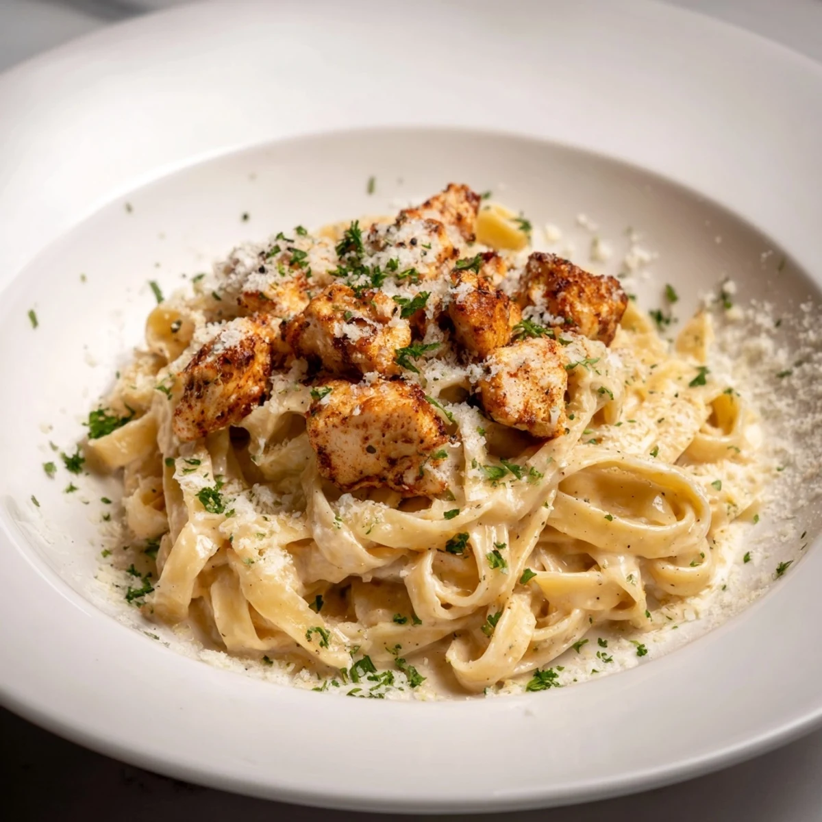 Savory Cowboy Butter Chicken Pasta, a comforting dinner: See the rich, golden sauce clinging to the chicken and pasta.