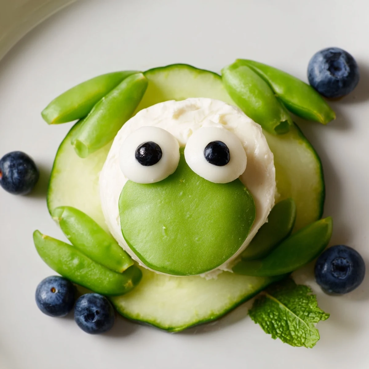 This fun Frog Pond Snack Tray features smiling frog faces ready for a playful snack.