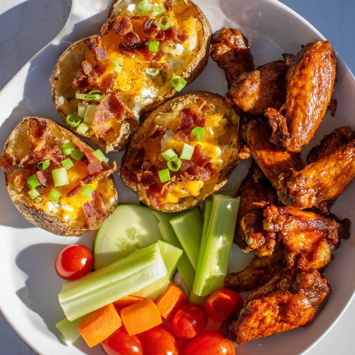 Golden-brown chicken wings and smoky sausages fill this impressive Touchdown Football Tailgate Spread platter for game day.