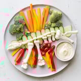 Imagine a fun Dino-Mite Dinosaur Fossil Crudités spread: crunchy carrots, broccoli, and peppers for the kids!