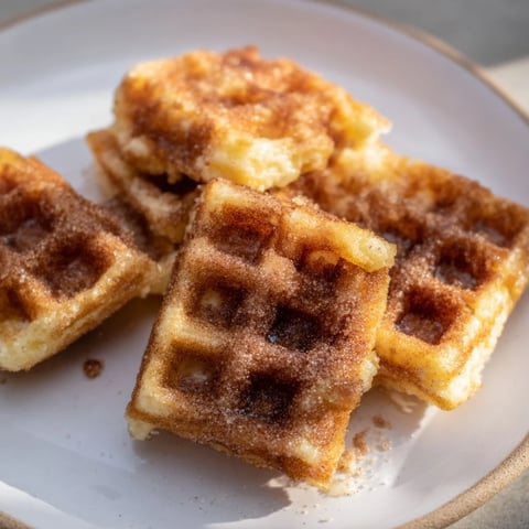Golden-brown Express Cinnamon Sugar Churro Waffles, coated with sweet cinnamon sugar, ready to be devoured.