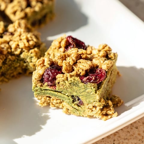 Golden Matcha Cranberry Oat Crumble Breakfast Bars, a delicious mix of textures, perfect for easy mornings.