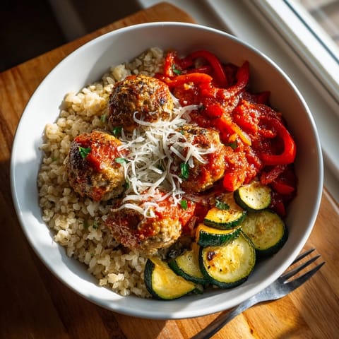 Savory 30-Minute Turkey Meatball Sub bowls full of tender meatballs and flavorful marinara.