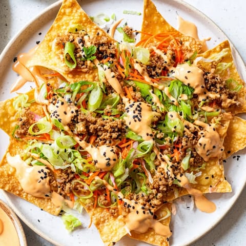 Japanese Gyoza Nachos Sriracha Mayo