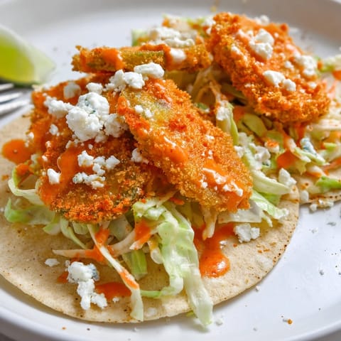 Delicious Sweet Chili Fried Pickle Tacos ready for a flavorful weeknight dinner.  