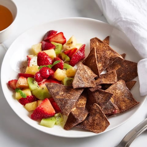Delight in homemade Dessert Chips & Salsa paired with vibrant, sweet fruit salsa.  