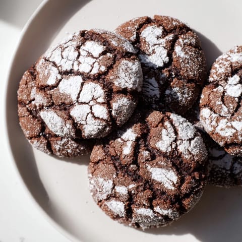 Warm Chocolate Gingerbread Crinkle Cookies, crackled tops reveal a soft, fudgy interior, perfect with hot cocoa.