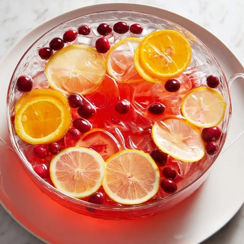 Quick Holiday Punch with Ice Ring: See the colorful fruit frozen in the ice ring, surrounded by fizzy, chilled punch.