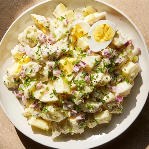 Tender potatoes and chopped eggs mingled in a flavorful dressing, this chopped egg and potato salad looks delicious.
