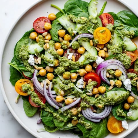 Pesto Chickpea Spinach Salad