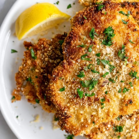 Imagine the amazing crunch: crispy Parmesan chicken cutlets, ready with lemon and fresh herbs!