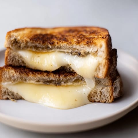 A decadent Truffle Grilled Cheese sandwich on buttery sourdough, showcasing melty cheese and a rich, earthy aroma.  