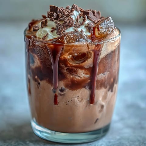 Creamy chocolate cold brew with a rich topping, served over ice for the perfect sweet pick-me-up.