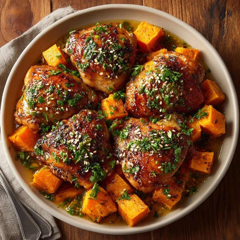 Delicious and easy One-Pot Honey Garlic Chicken made with sweet potatoes, a gluten-free, flavorful meal.