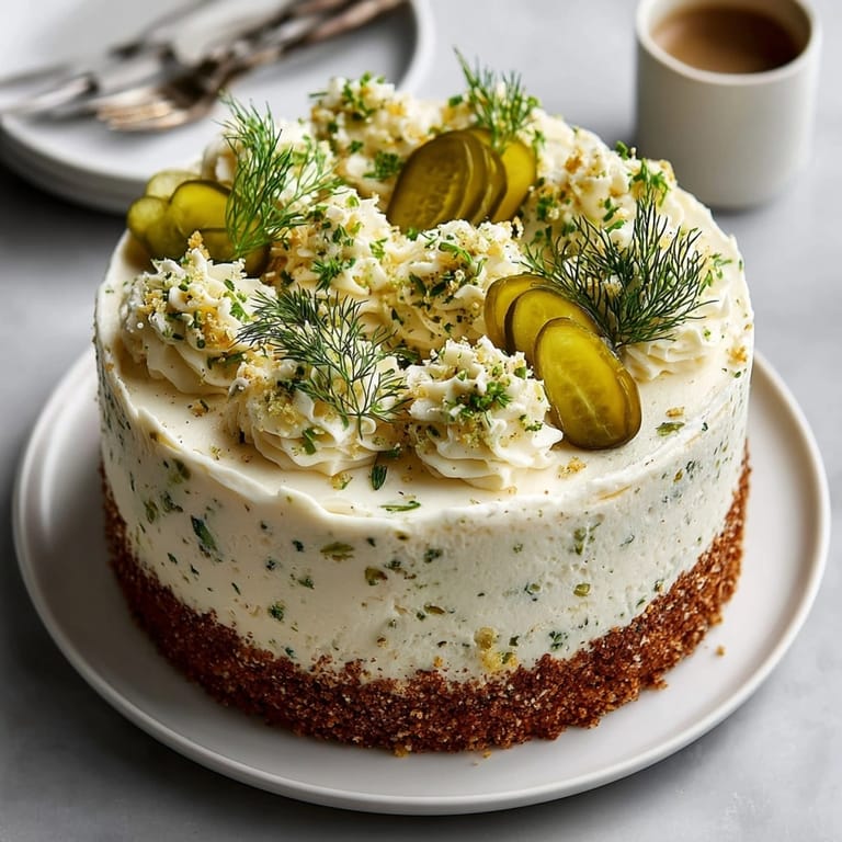 Sweet and savory, this pickle buttercream birthday cake features pickle slices on top for garnish.