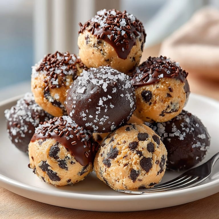 Mouthwatering photo: a plate of chocolate chip cookie dough truffles, ready to be enjoyed as dessert.