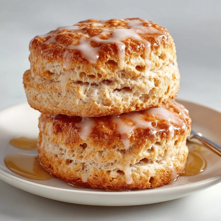Warm Cinnamon Honey Butter Biscuits with a shiny honey glaze, perfect for breakfast with coffee.