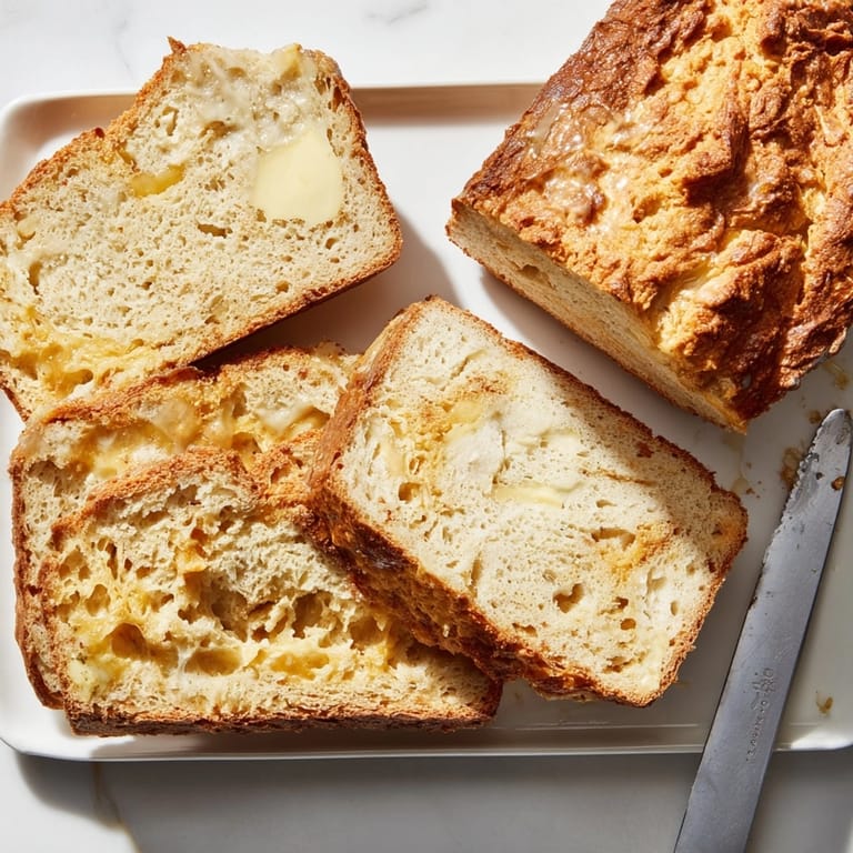 Fluffy homemade 5-Ingredient Beer Bread, sliced and ready to enjoy with soup or butter.
