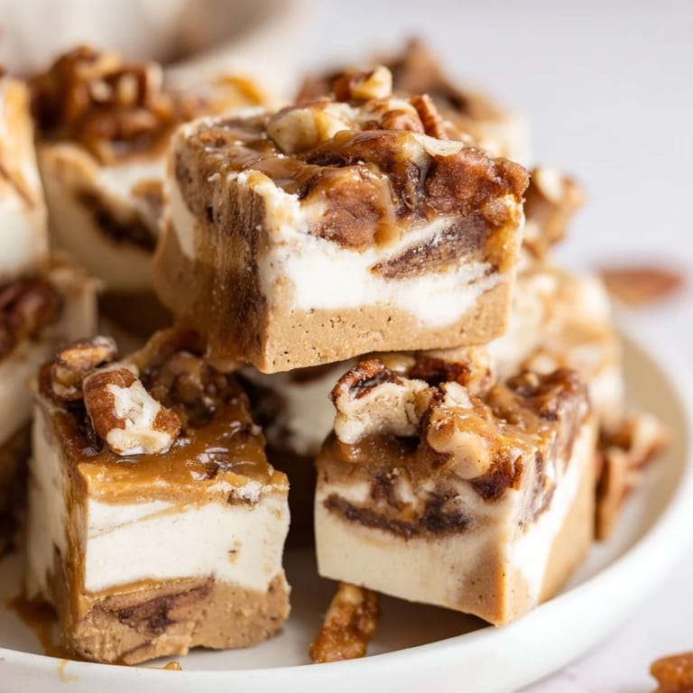 Indulge in rich, creamy Mocha Pumpkin Praline Fudge with a hint of espresso bliss.  