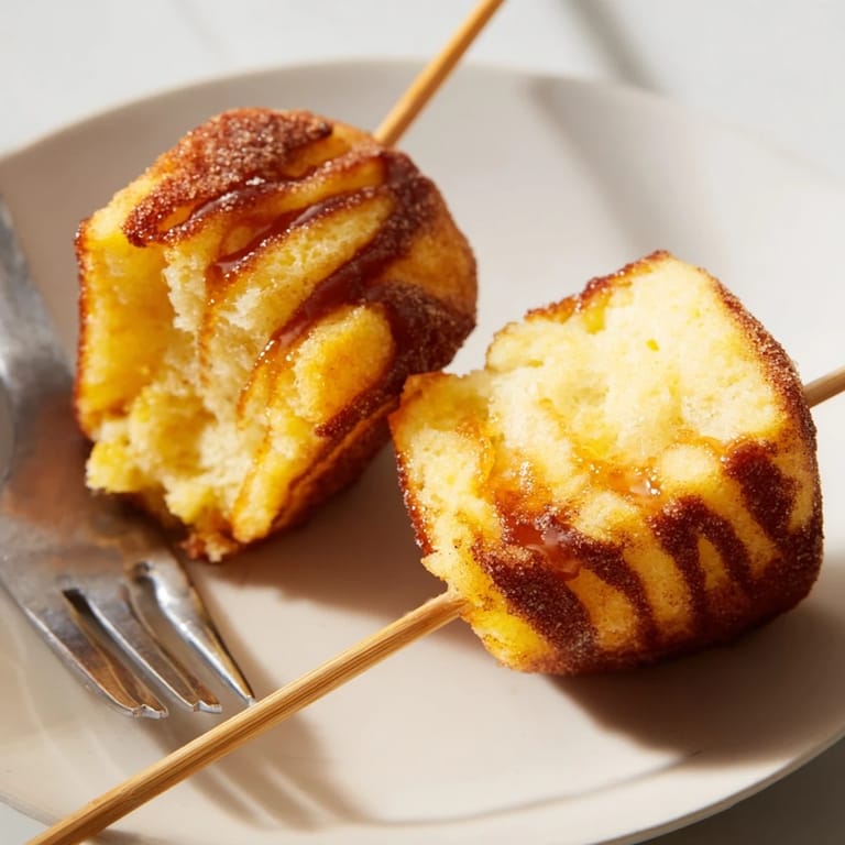 Aromatic and warm, these Cinnamon Sugar Maple Bourbon Cheddar Biscuit Muffin Skewers delight every bite.  