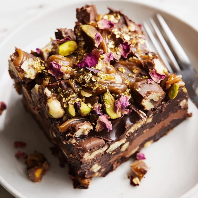 Rich chocolate desserts featuring spiced date caramel and toasted coconut flakes delightfully layered.  