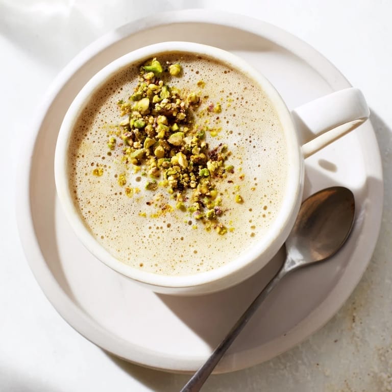 Homemade pistachio milk latte, a nutty delight, perfect for coffee lovers.  