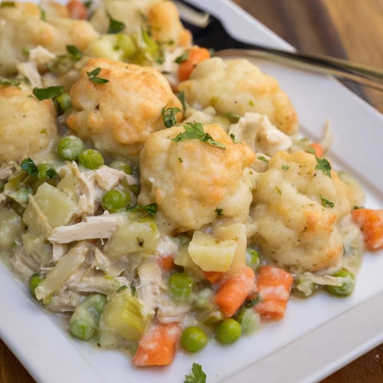 A comforting Chicken and Dumplings Casserole bursting with savory flavors and tender chicken.  