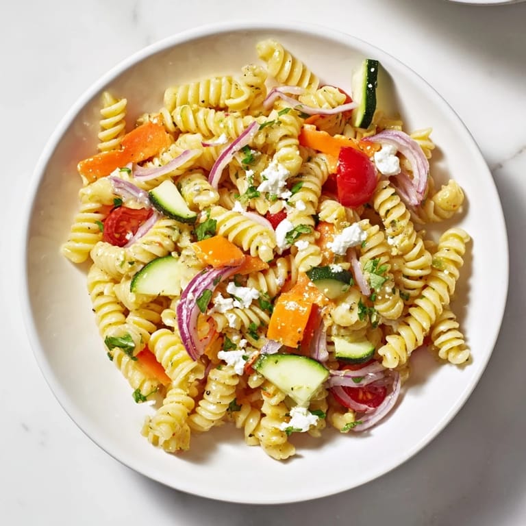 Bright and inviting, this Pasta Salad with Seasonal Veggies shows off fresh flavors and textures.