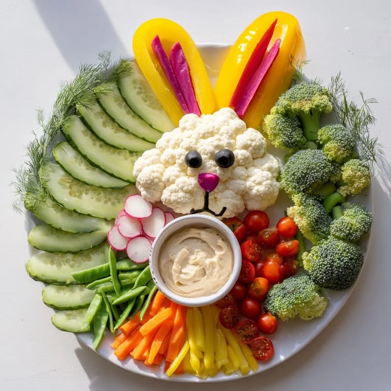 This Bunny Meadow Veggie Board includes fresh dips, making it a beautiful, healthy and delicious party snack.