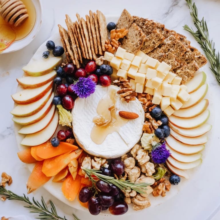 Artisanal cheeses, colorful fruits, and decorative sprigs create a whimsical Woodland Creature Cheese Platter.