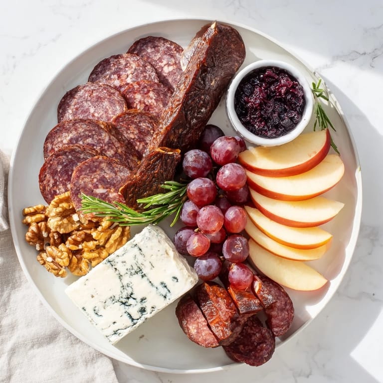 This Deer Antler Charcuterie board showcases thinly sliced venison, aged goat cheese, and fresh, crisp apple slices.