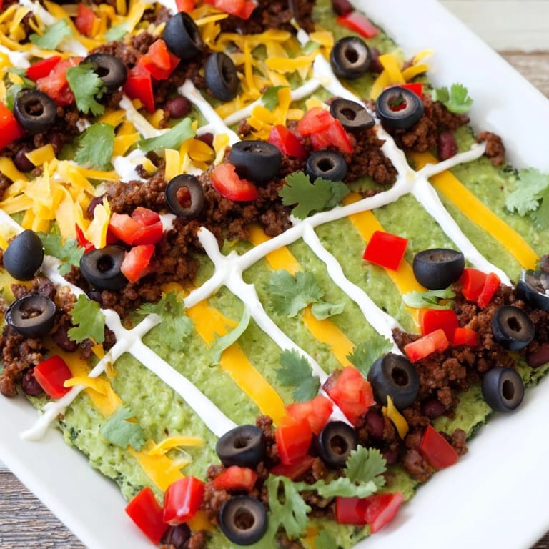 Game day calls for this impressive "Soccer Field Nacho Platter" loaded with hearty toppings and melty cheese.