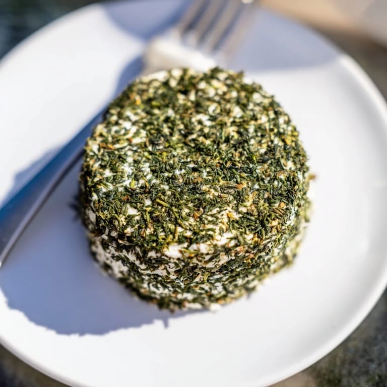 Arrange your "Mossy Stones", goat cheese medallions rolled in herbs, on a platter with optional edible garnishes.