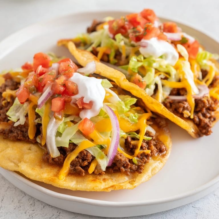 A close-up view of perfectly seared Crispy Smash Tacos, featuring crispy beef and warm, soft tortillas.